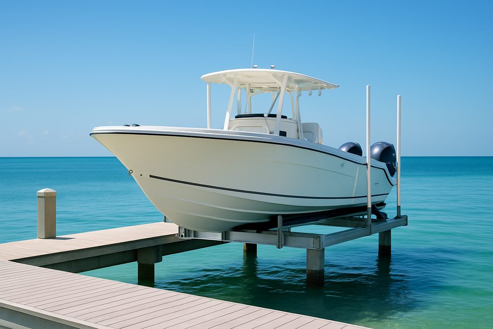 A well-maintained Sarasota boat dock and lift kept in top condition